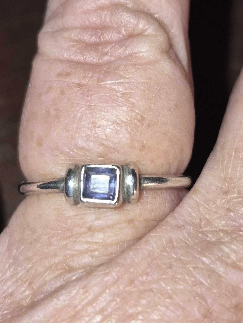 Sterling Silver Square Purple Stone Stackable Ring